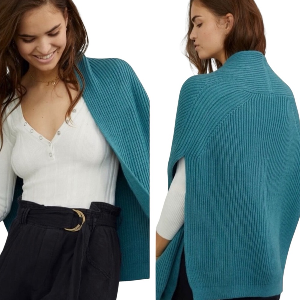 Akemi + Kin “Shelby” Women's Ribbed Knit Wrap Shawl in Teal NWT  (SWV)